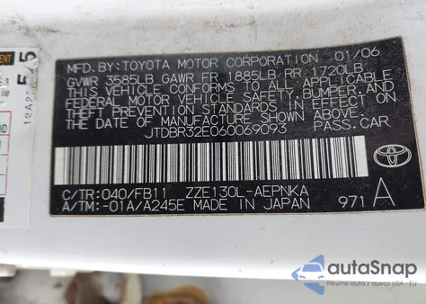 2006 Toyota Corolla Le from USA, damaged, VIN JTDBR32E060069093